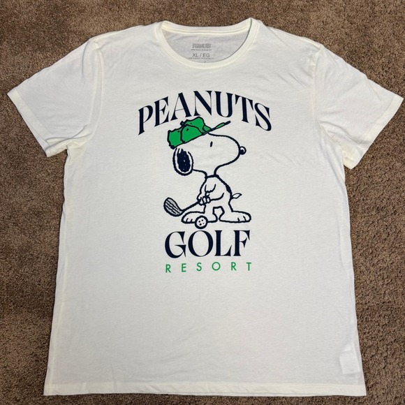Peanuts Snoopy Golf Resort Graphic T-Shirt XL Off White Mens Short Sleeve Tee - Picture 7 of 12